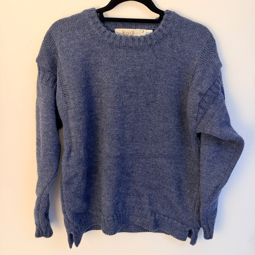 Aran Sweater Market 100% Wool Crewneck Sweater Blue Made in Ireland Womens M‎